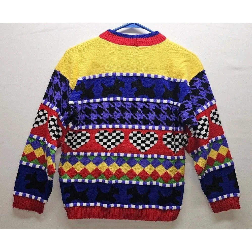 VTG 80s Knitwaves Sweater M Houndstooth Colorblock‎ 80s 90s Acrylic kidcore